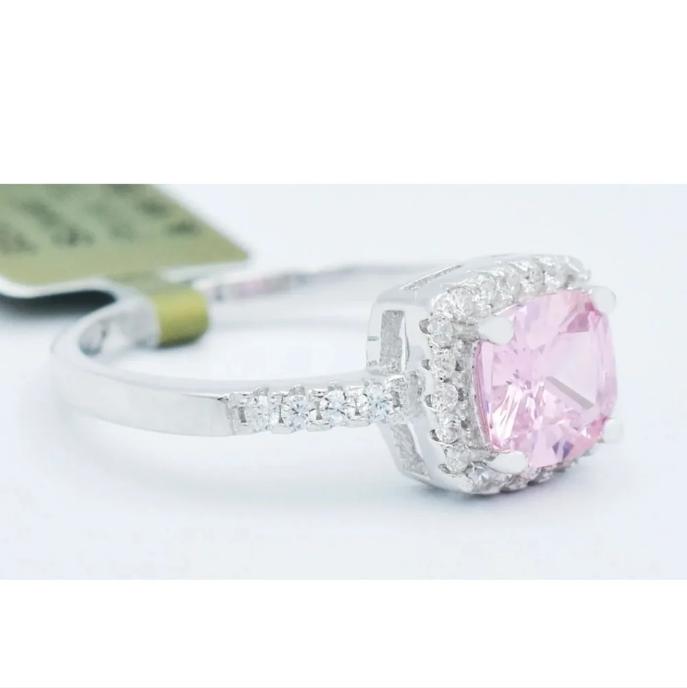 Pink and White Sapphire Halo Ring
